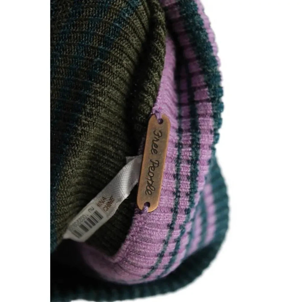 Free People Womens Long Sleeve Striped Mock Neck Sweater Purple Teal Size XS